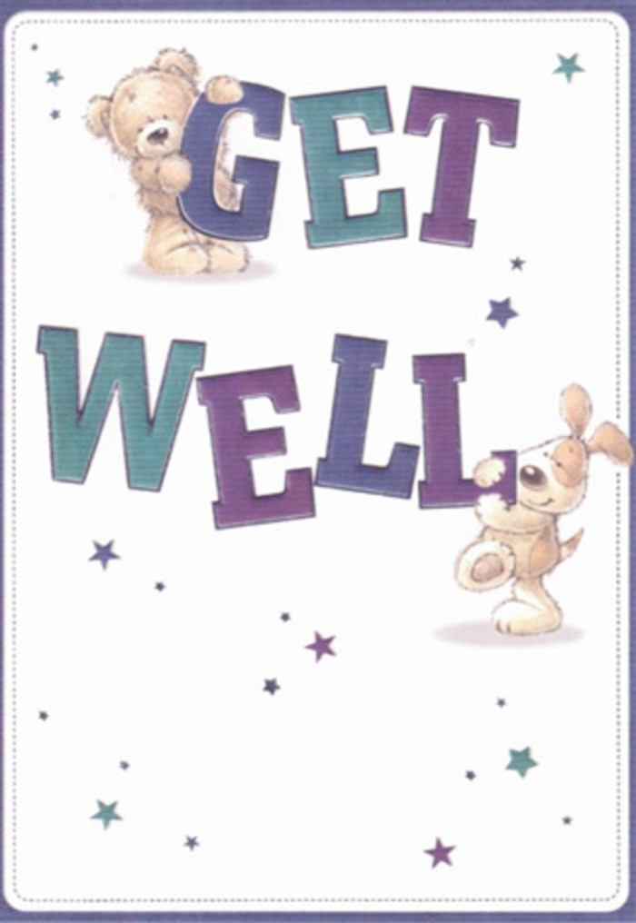 Brimming with the supportive spirit that defines Kennington, this get well card features an enchanting duo-a caring bear and a sprightly puppy-who together brighten a clean, inviting expanse. The bear clings affectionately to the top of the bold 'G', the puppy's soft muzzle pressed gently beneath the arched 'W', their playful expressions radiating sincere hope. Violet, teal, and aqua tones ripple through the confident, oversized lettering, creating a lively interplay reminiscent of Kennington Road's vibrant shopfronts on a sunlit day. Surrounding the characters, a scattering of luminescent stars seems to suspend mid-air, casting touches of kindness as if mirroring well wishes being sent from friend to friend across the area. The artist's deft hand reveals itself in the tangible textures seen in the creatures' plush fur, imagined so vividly one can almost feel their warmth and softness. From a florist's perspective, the card is akin to a meticulously crafted bouquet-each visual element balanced with the intention of upliftment, much like arranging a spray of pastel blooms for a friend in Oval or Vauxhall. The result is an atmosphere of light-hearted encouragement and comfort, ideal for brightening the day of anyone recovering nearby or for pairing with a fresh floral delivery throughout SE11. It's a delightful, tactile token that transforms a simple message into heartfelt reassurance rooted in the Kennington community.
